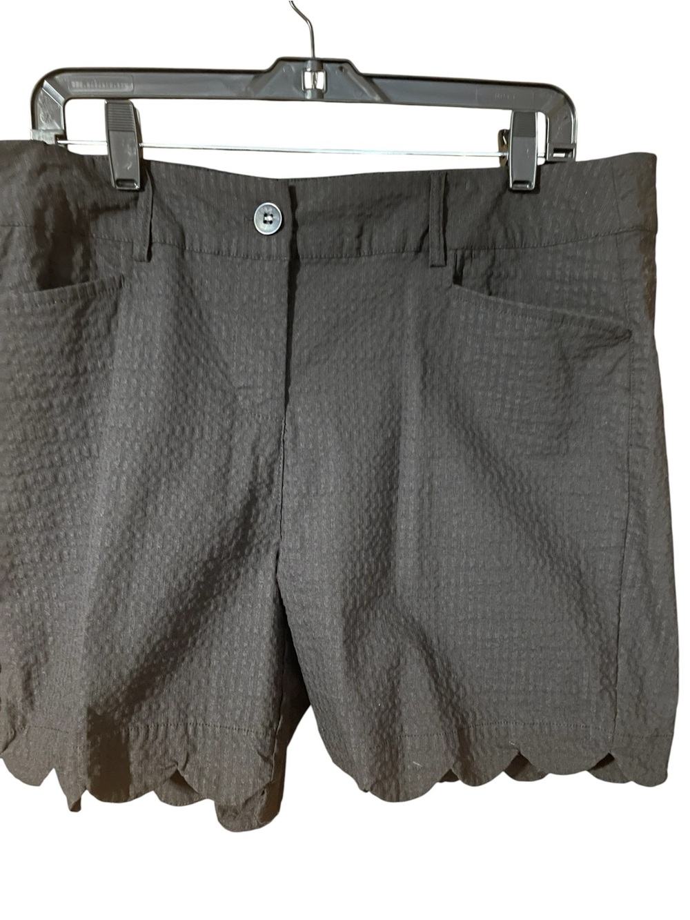 Women’s Beachtime Scallop Hem Textured Shorts - Black Sz 14